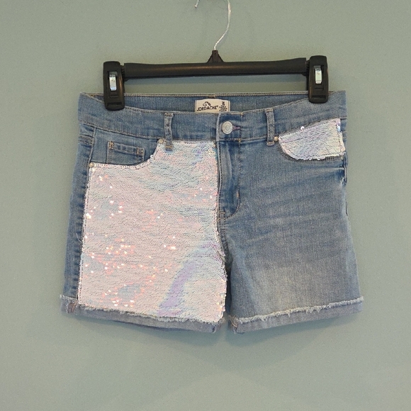 Jordache Light Blue Sequin Jean Shorts - Picture 1 of 9